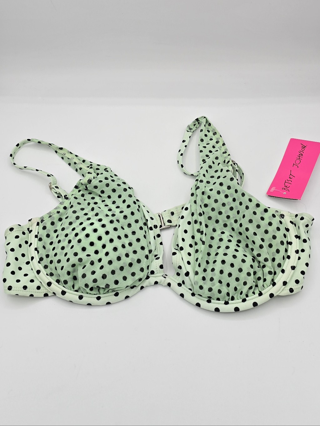 Betsey Johnson - (Nwt) Mint Green & Black Polka Dot Underwire Bikini Top